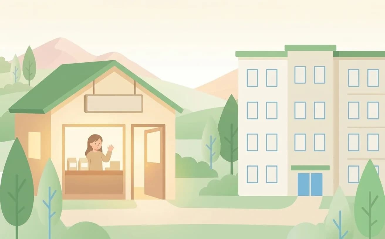 自分だけの表札の一軒家と集合住宅を対比したイラスト