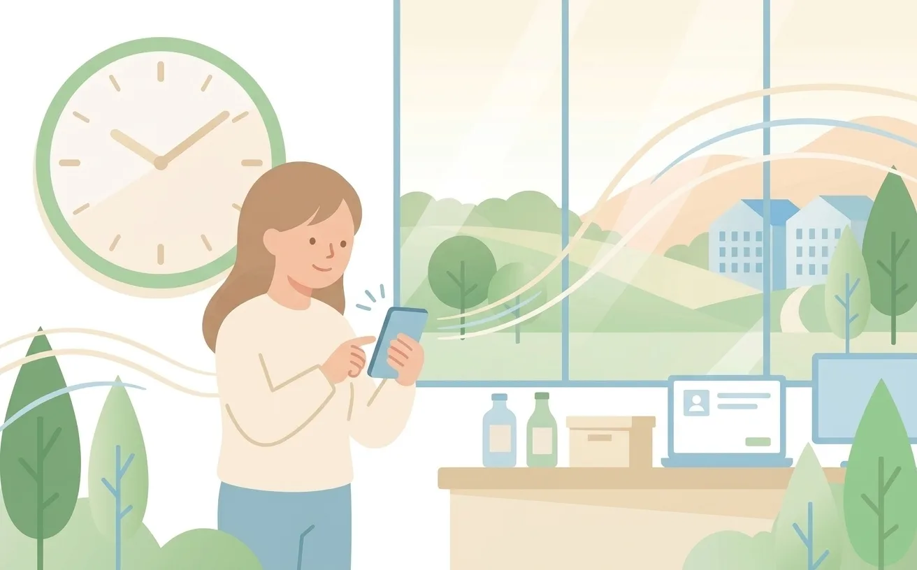 スマートフォンで素早く返信する店主のイラスト