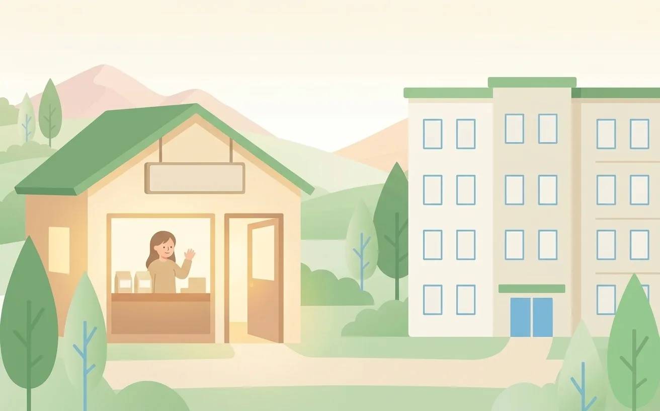 自分だけの表札の一軒家と集合住宅を対比したイラスト