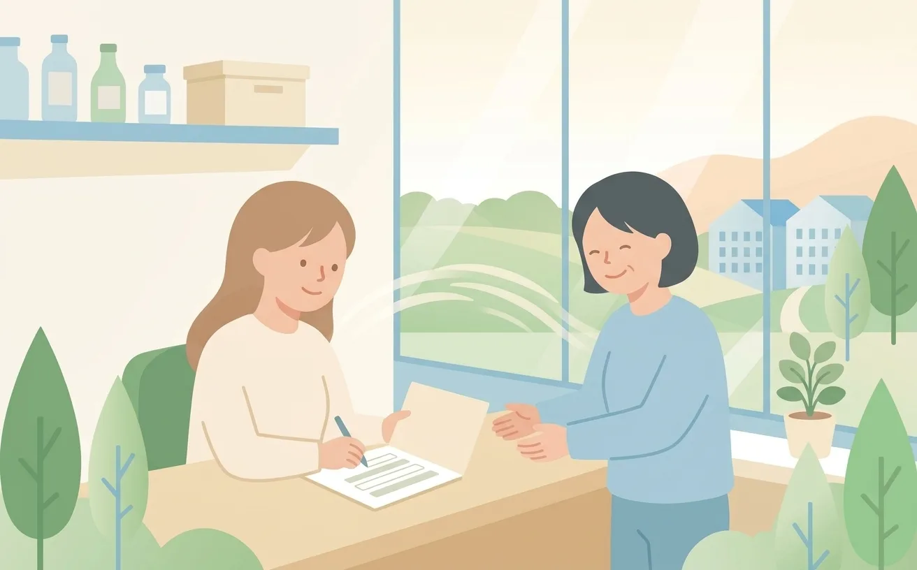 店主が書いた言葉が客に届く様子のイラスト